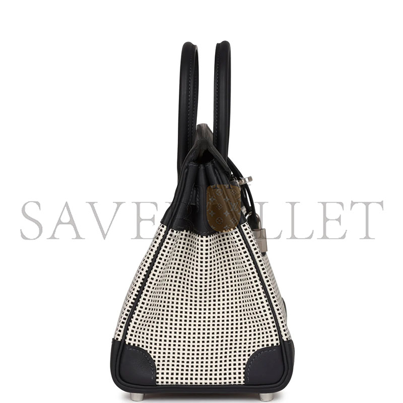 H**mes MASTER QUADRILLE BIRKIN 25 BLACK SWIFT AND ECRU TOILE PALLADIUM HARDWARE (25*20*13cm)